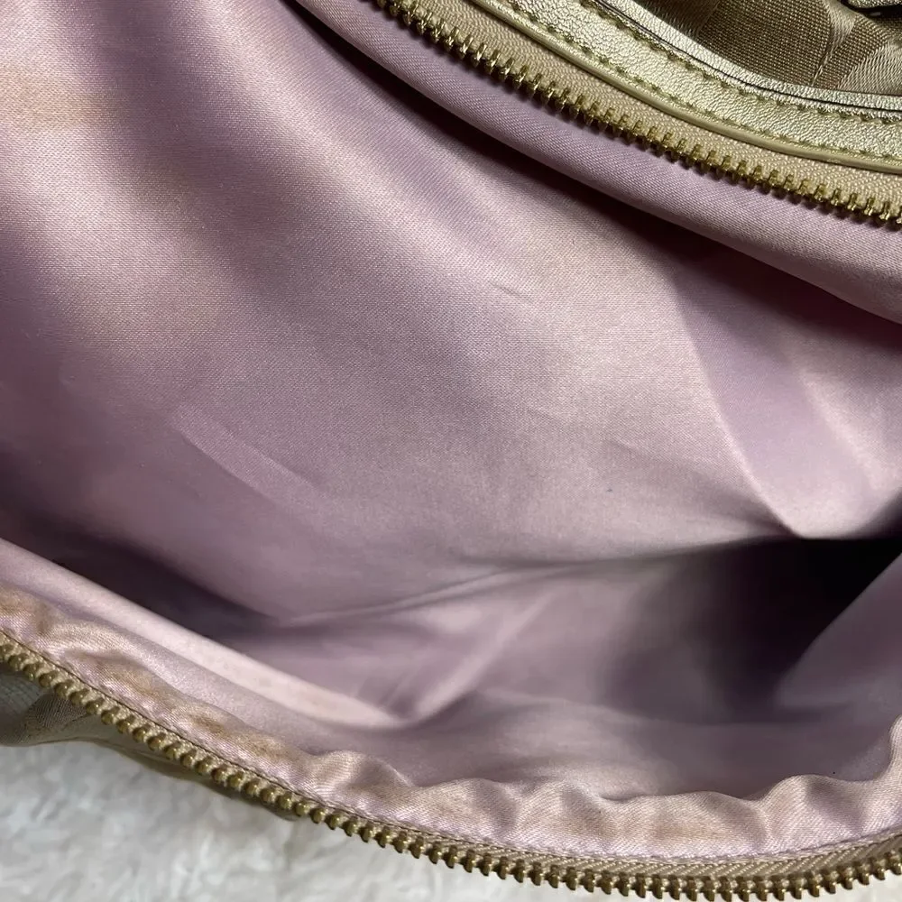 Coach large Tote Bag satin gold Signature F20026 metallic gold trim & Straps.